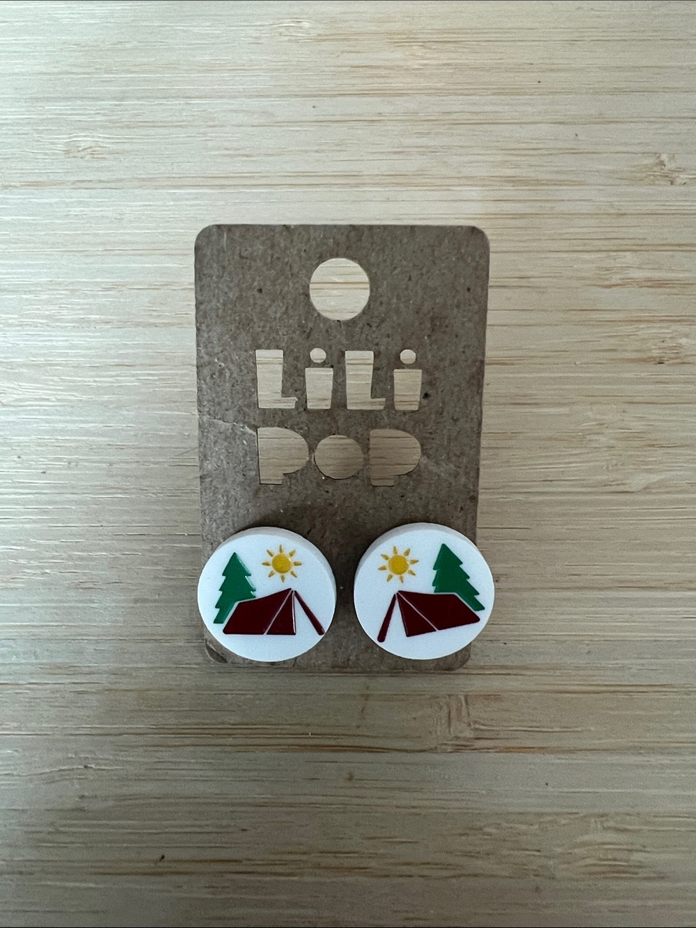 Kids Camping Tent Stud Earrings - White, Green, Brown